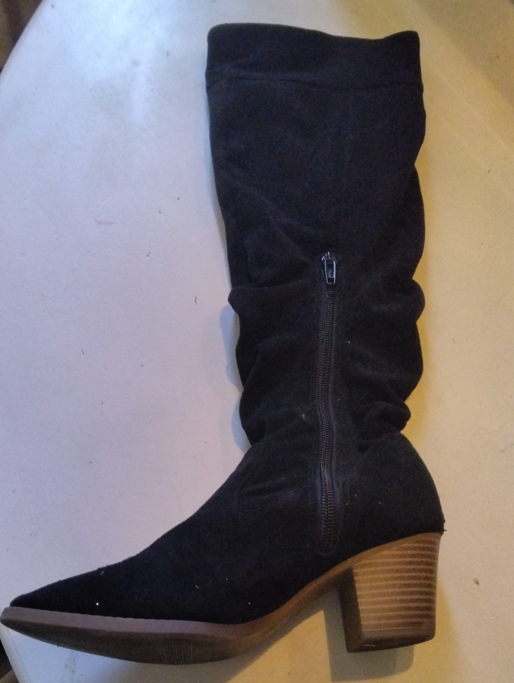 Time and Tru Black Suede-Look Midcalf Side-Zip Block Heel Boots